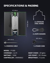 Load image into Gallery viewer, ViparSpectra® 2024 Updated P1000 100W Full Spectrum Led Grow Light with Daisy Chain
