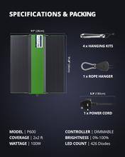 Load image into Gallery viewer, ViparSpectra® 2024 Upgraded P600 100W Coverage 2x2ft Built In Dimmer Infrared led Grow Light
